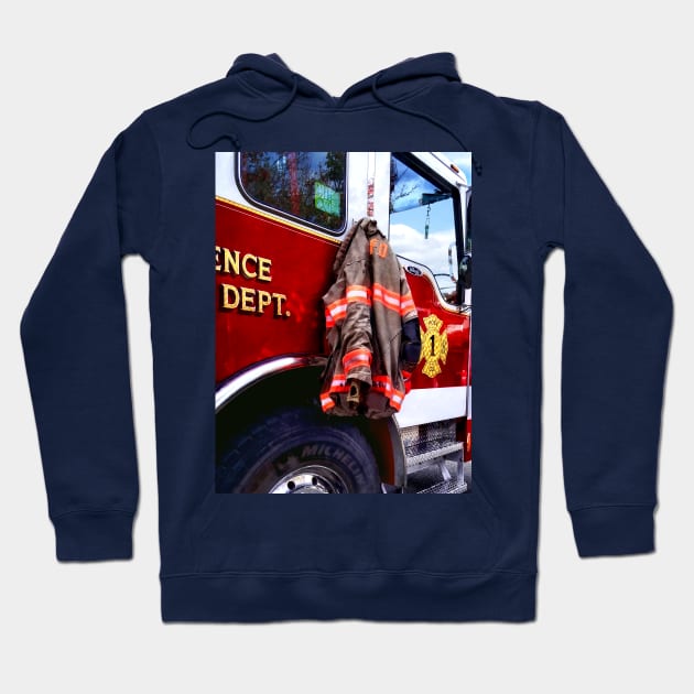 Firemen - Fireman's Jacket On Fire Truck Hoodie by SusanSavad